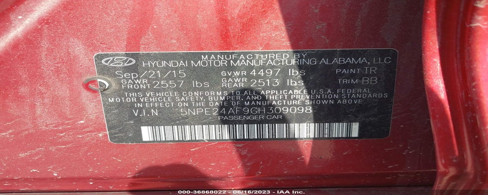 5NPE24AF9GH309098 2016 HYUNDAI SONATA photo no. 9