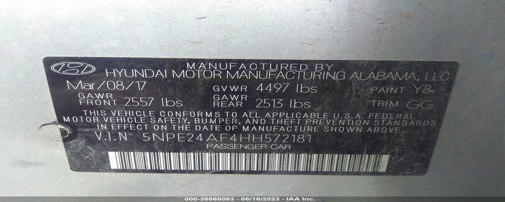 5NPE24AF4HH572181 2017 HYUNDAI SONATA photo no. 9