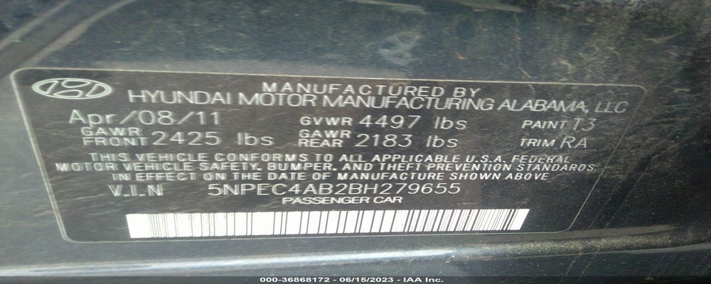 5NPEC4AB2BH279655 2011 HYUNDAI SONATA photo no. 9