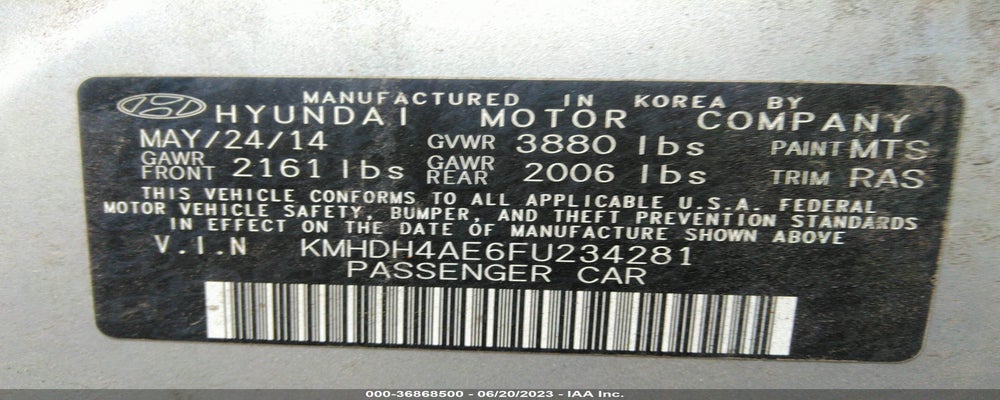 KMHDH4AE6FU234281 2015 HYUNDAI ELANTRA photo no. 9