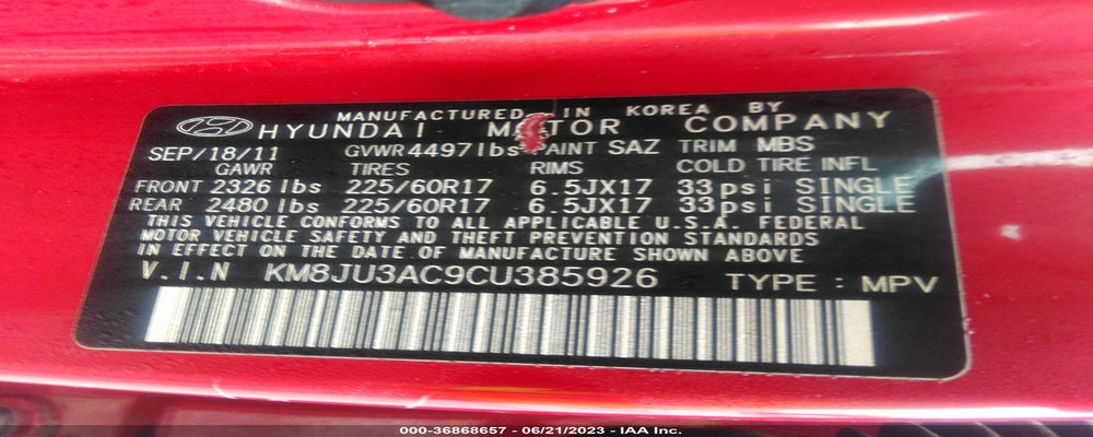 KM8JU3AC9CU385926 2012 HYUNDAI TUCSON photo no. 9