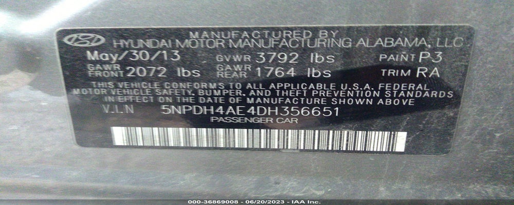 5NPDH4AE4DH356651 2013 HYUNDAI ELANTRA photo no. 9