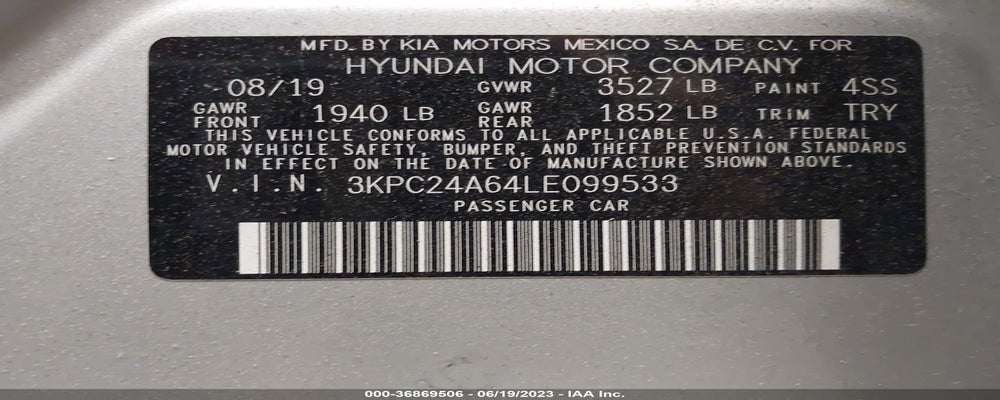 3KPC24A64LE099533 2020 HYUNDAI ACCENT photo no. 9