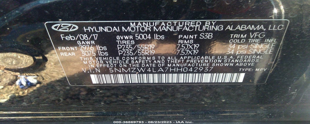 5NMZW4LA7HH042937 2017 HYUNDAI SANTA FE SPORT photo no. 9