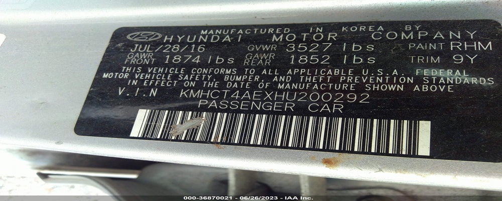 KMHCT4AEXHU200292 2017 HYUNDAI ACCENT photo no. 9