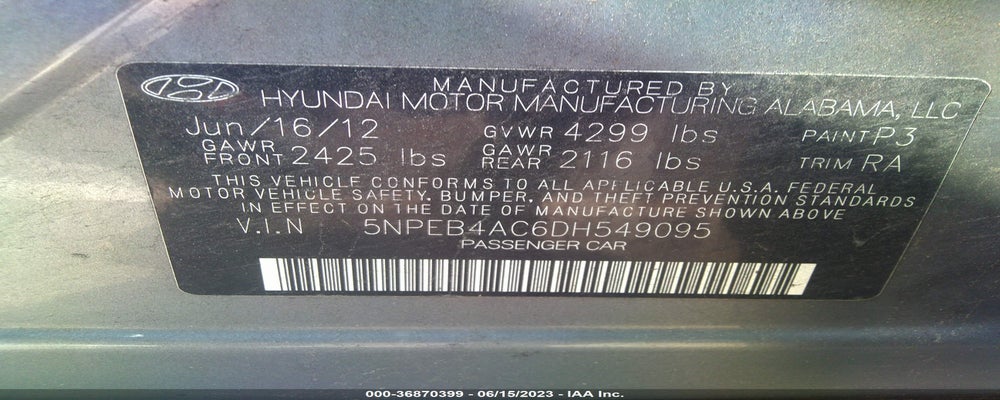 5NPEB4AC6DH549095 2013 HYUNDAI SONATA photo no. 9