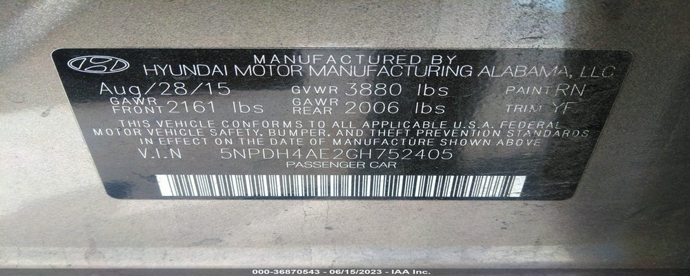5NPDH4AE2GH752405 2016 HYUNDAI ELANTRA photo no. 9