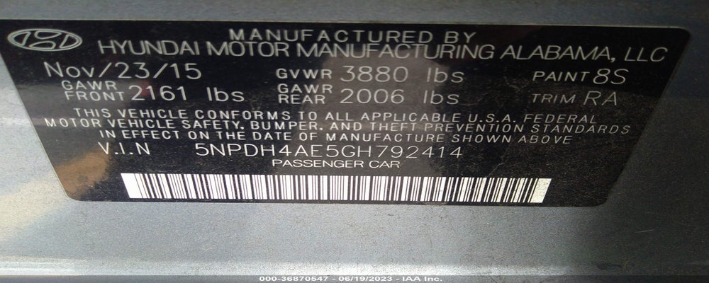 5NPDH4AE5GH792414 2016 HYUNDAI ELANTRA photo no. 9