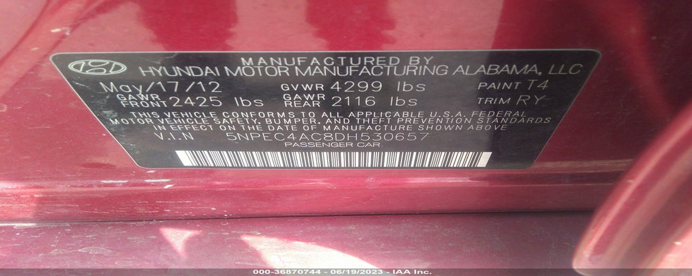 5NPEC4AC8DH530657 2013 HYUNDAI SONATA photo no. 9