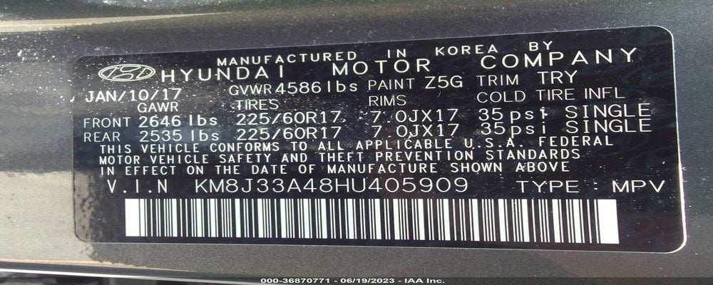 KM8J33A48HU405909 2017 HYUNDAI TUCSON photo no. 9