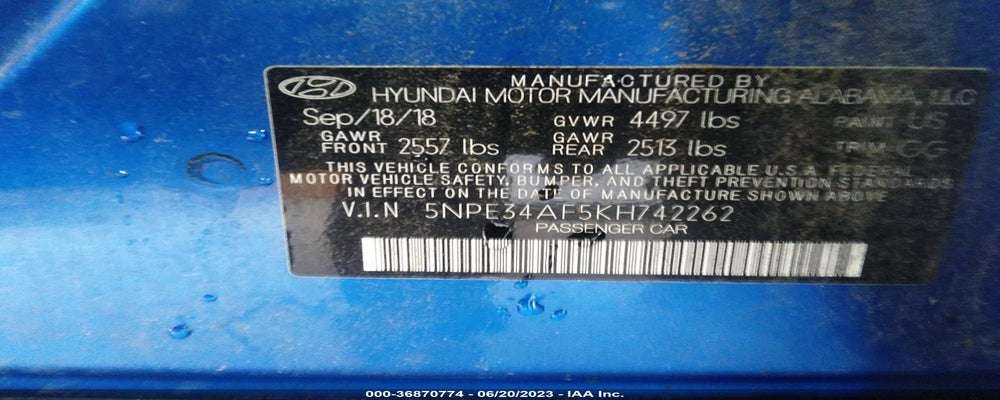 5NPE34AF5KH742262 2019 HYUNDAI SONATA photo no. 9