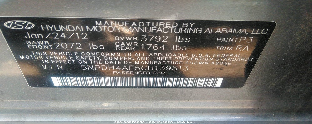 5NPDH4AE5CH139513 2012 HYUNDAI ELANTRA photo no. 9
