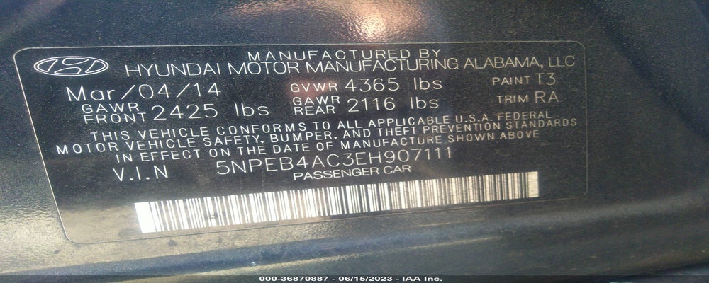 5NPEB4AC3EH907111 2014 HYUNDAI SONATA photo no. 9