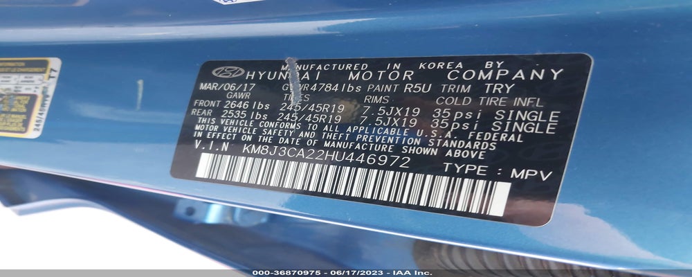 KM8J3CA22HU446972 2017 HYUNDAI TUCSON photo no. 9