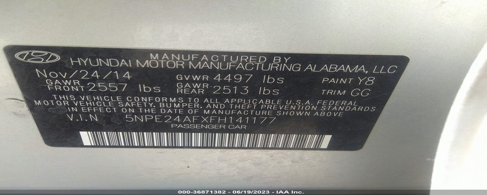 5NPE24AFXFH141177 2015 HYUNDAI SONATA photo no. 9