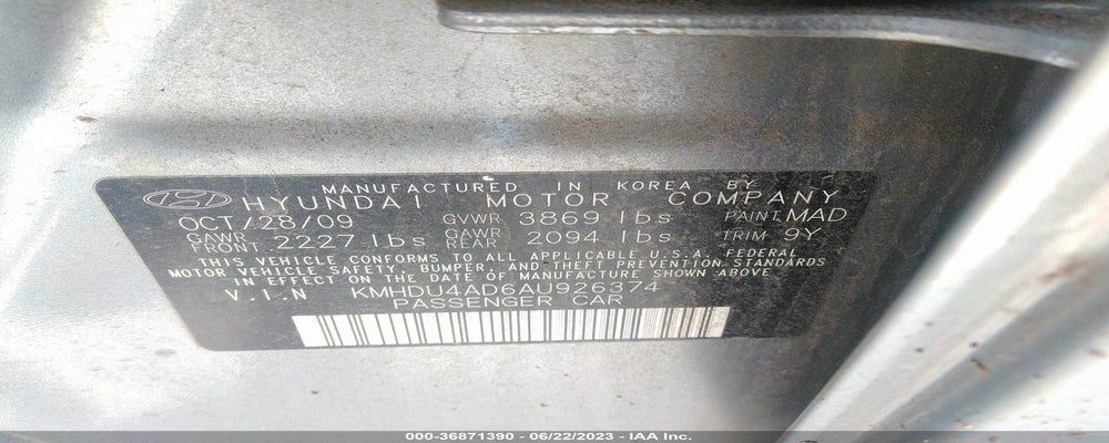 KMHDU4AD6AU926374 2010 HYUNDAI ELANTRA photo no. 9