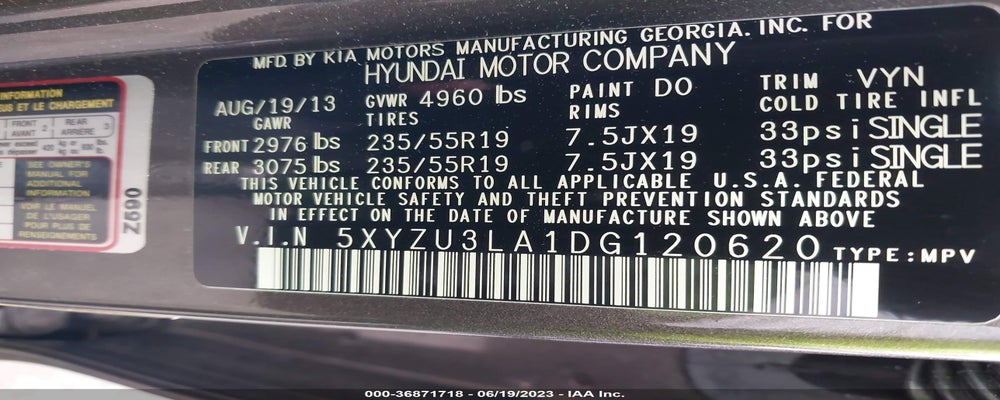 5XYZU3LA1DG120620 2013 HYUNDAI SANTA FE photo no. 9