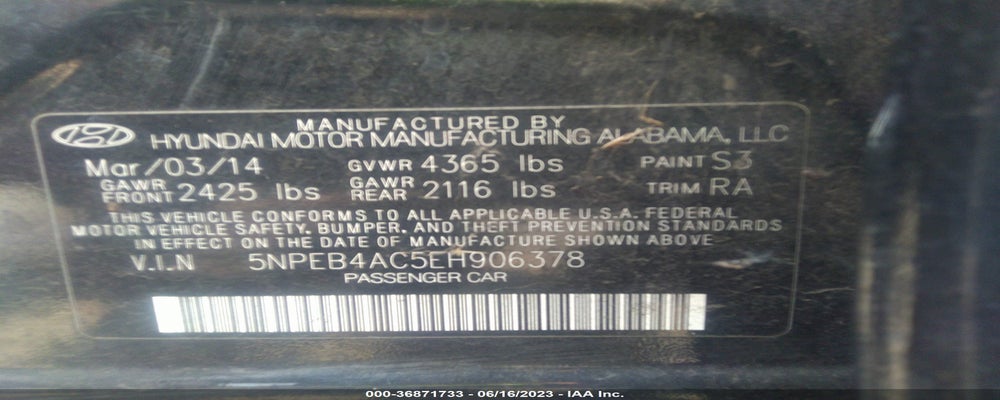 5NPEB4AC5EH906378 2014 HYUNDAI SONATA photo no. 9