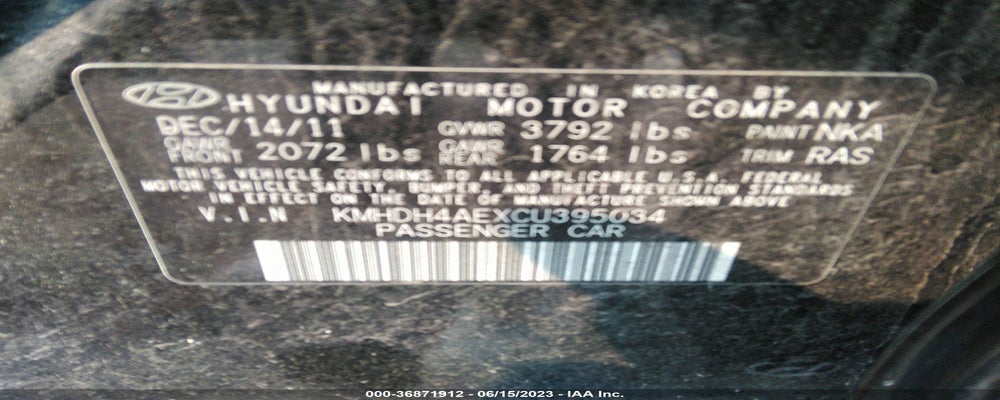 KMHDH4AEXCU395034 2012 HYUNDAI ELANTRA photo no. 9