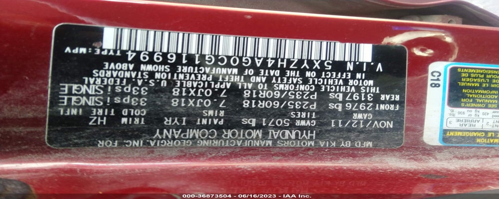 5XYZH4AG0CG116994 2012 HYUNDAI SANTA FE photo no. 9
