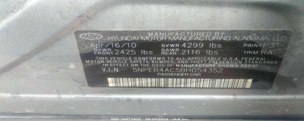 5NPEB4AC5BH054352 2011 HYUNDAI SONATA photo no. 9