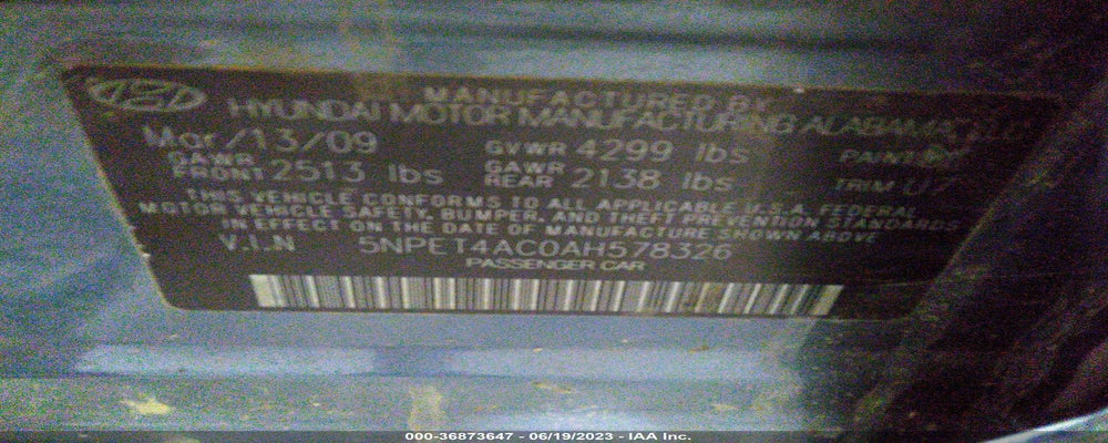 5NPET4AC0AH578326 2010 HYUNDAI SONATA photo no. 9