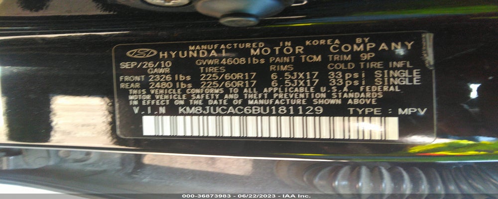 KM8JUCAC6BU181129 2011 HYUNDAI TUCSON photo no. 9