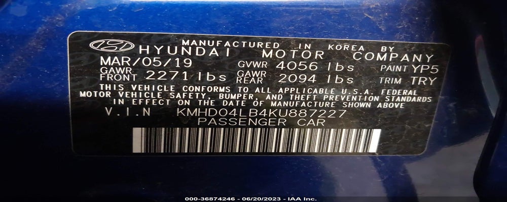 KMHD04LB4KU887227 2019 HYUNDAI ELANTRA photo no. 9