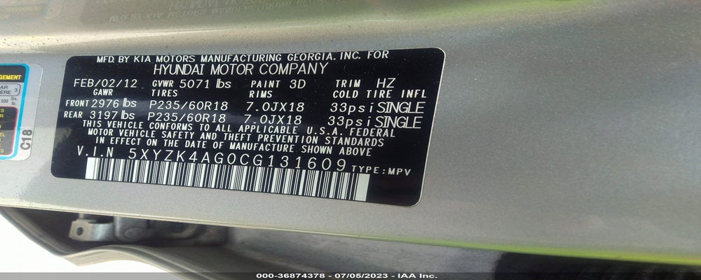 5XYZK4AG0CG131609 2012 HYUNDAI SANTA FE photo no. 9