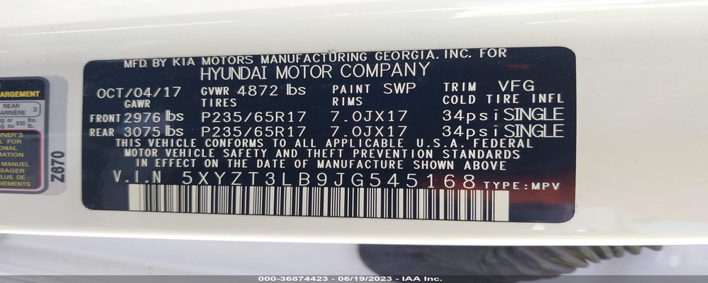 5XYZT3LB9JG545168 2018 HYUNDAI SANTA FE SPORT photo no. 9