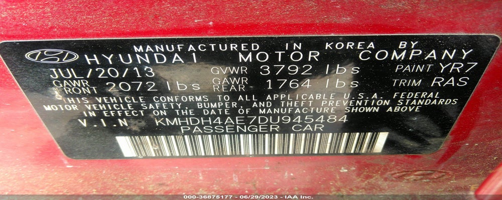 KMHDH4AE7DU945484 2013 HYUNDAI ELANTRA photo no. 9
