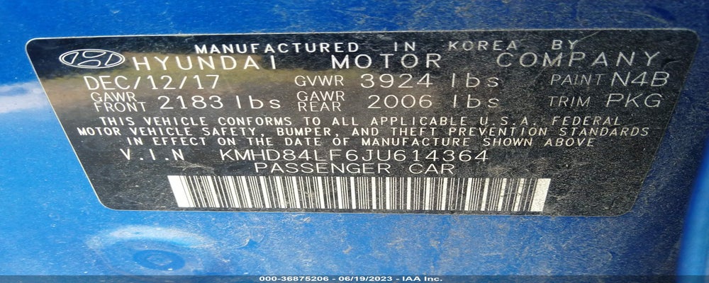 KMHD84LF6JU614364 2018 HYUNDAI ELANTRA photo no. 9
