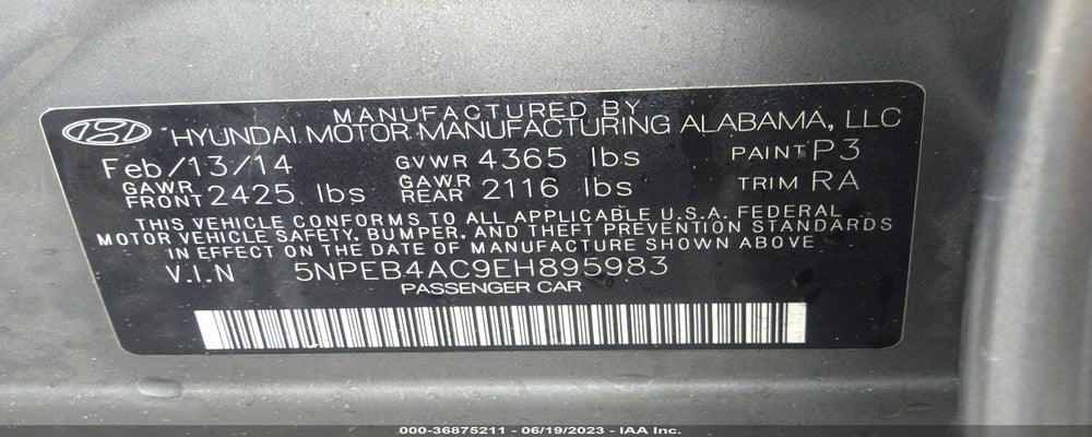 5NPEB4AC9EH895983 2014 HYUNDAI SONATA photo no. 9