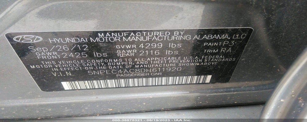 5NPEC4AC8DH611920 2013 HYUNDAI SONATA photo no. 9