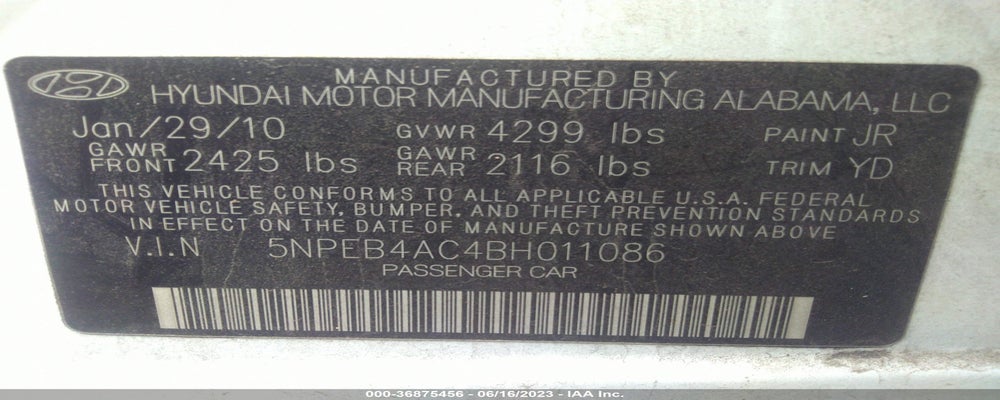 5NPEB4AC4BH011086 2011 HYUNDAI SONATA photo no. 9