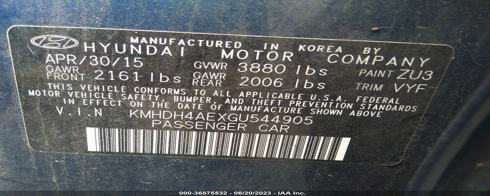 KMHDH4AEXGU544905 2016 HYUNDAI ELANTRA photo no. 9