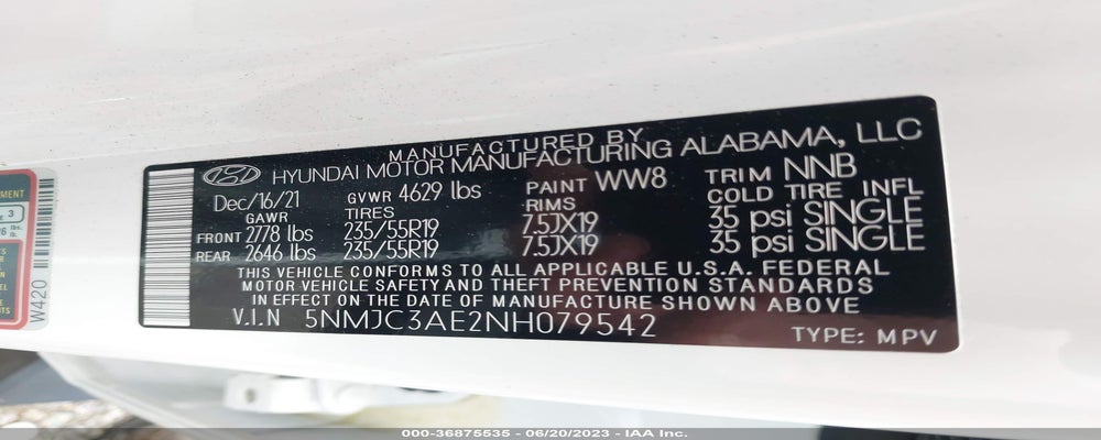 5NMJC3AE2NH079542 2022 HYUNDAI TUCSON photo no. 9