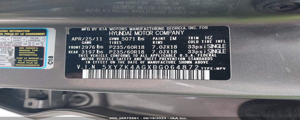 5XYZK4AGXBG064872 2011 HYUNDAI SANTA FE photo no. 9