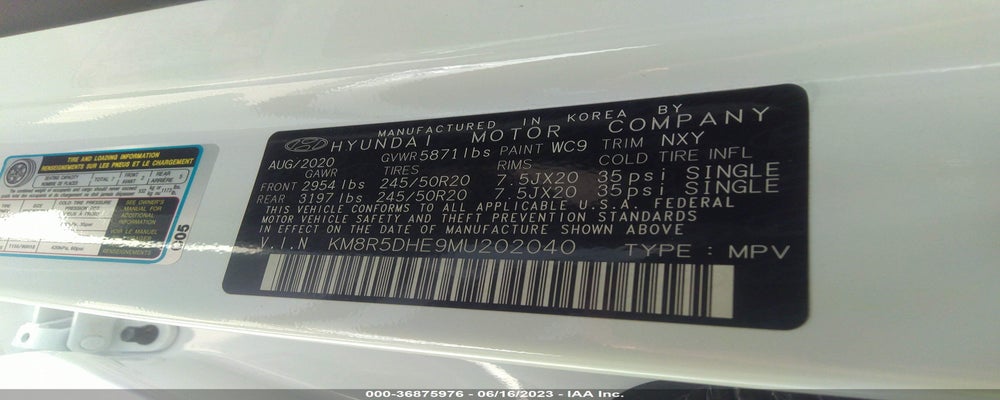 KM8R5DHE9MU202040 2021 HYUNDAI PALISADE photo no. 9