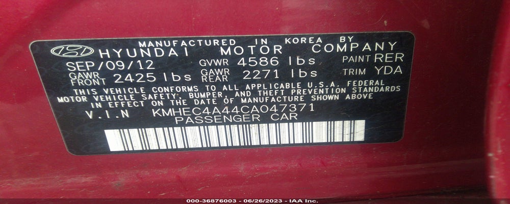 KMHEC4A44CA047371 2012 HYUNDAI SONATA photo no. 9