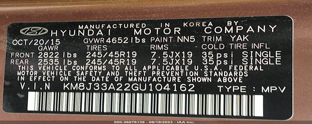 KM8J33A22GU104162 2016 HYUNDAI TUCSON photo no. 9