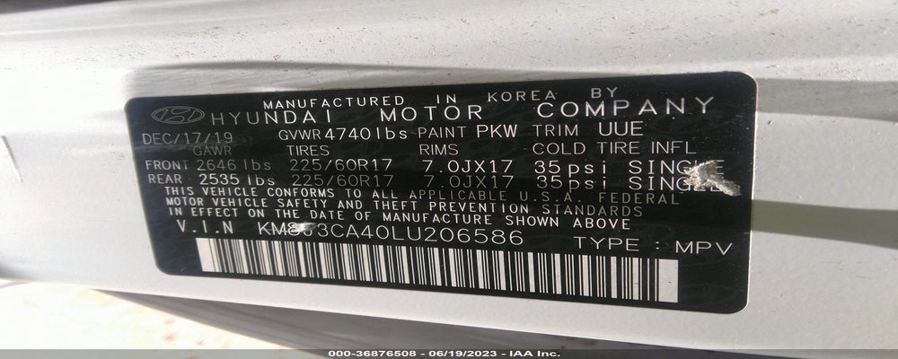 KM8J3CA40LU206586 2020 HYUNDAI TUCSON photo no. 9