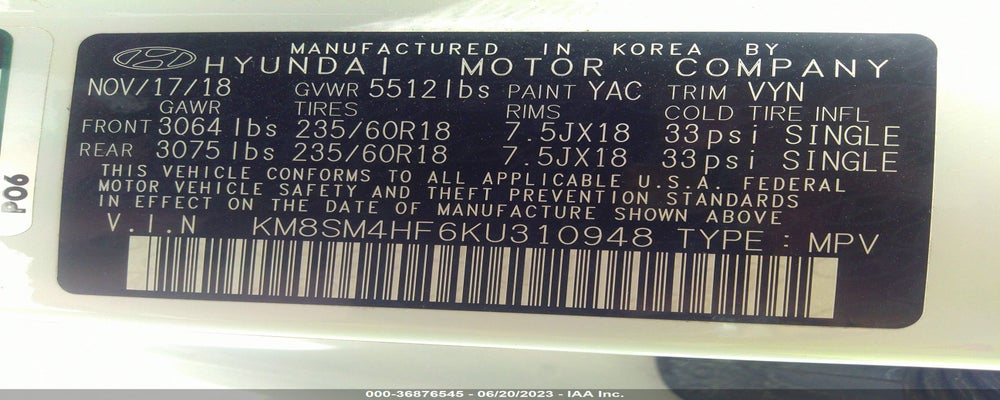 KM8SM4HF6KU310948 2019 HYUNDAI SANTA FE XL photo no. 9