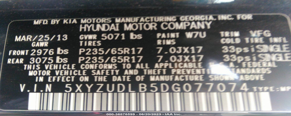 5XYZUDLB5DG077074 2013 HYUNDAI SANTA FE photo no. 9