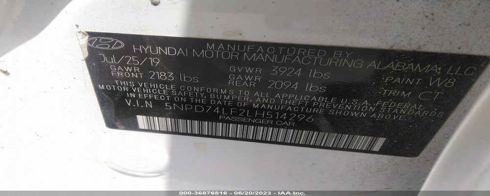 5NPD74LF2LH514296 2020 HYUNDAI ELANTRA photo no. 9