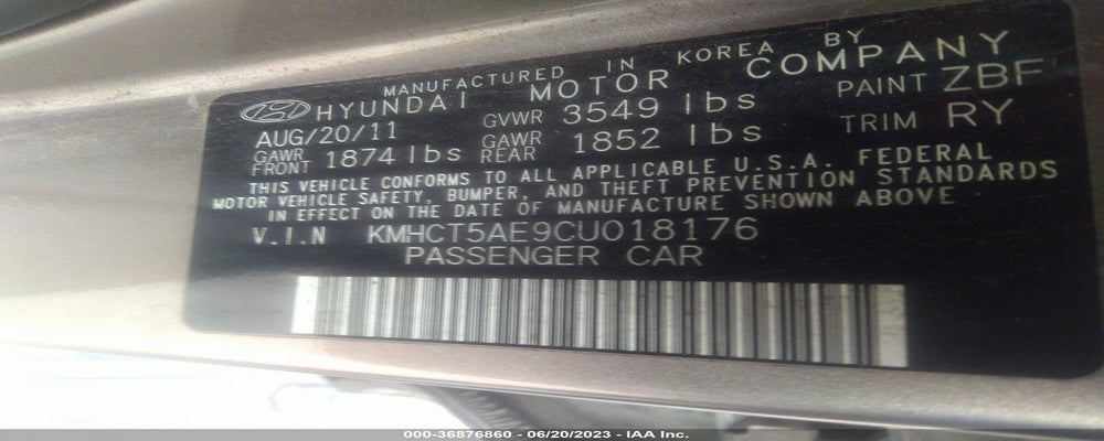 KMHCT5AE9CU018176 2012 HYUNDAI ACCENT photo no. 9