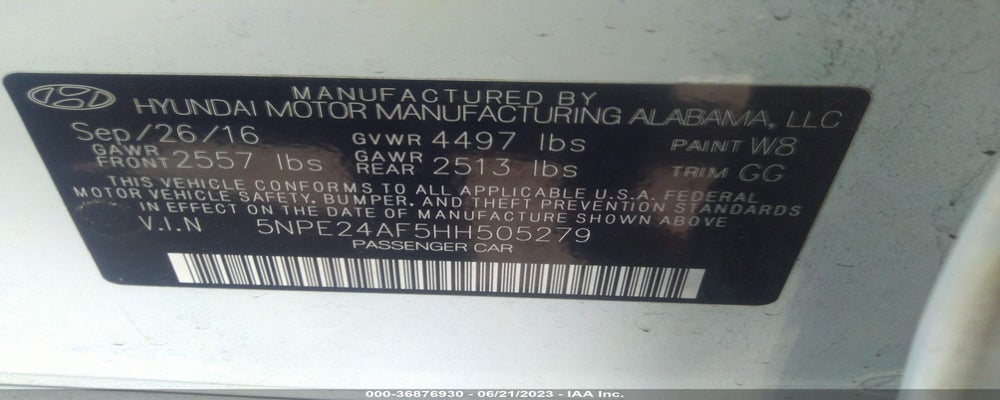 5NPE24AF5HH505279 2017 HYUNDAI SONATA photo no. 9