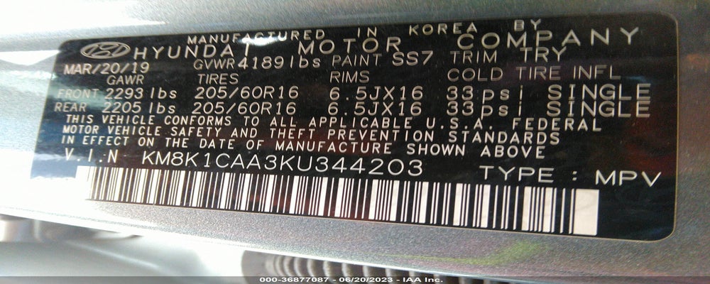 KM8K1CAA3KU344203 2019 HYUNDAI KONA photo no. 9
