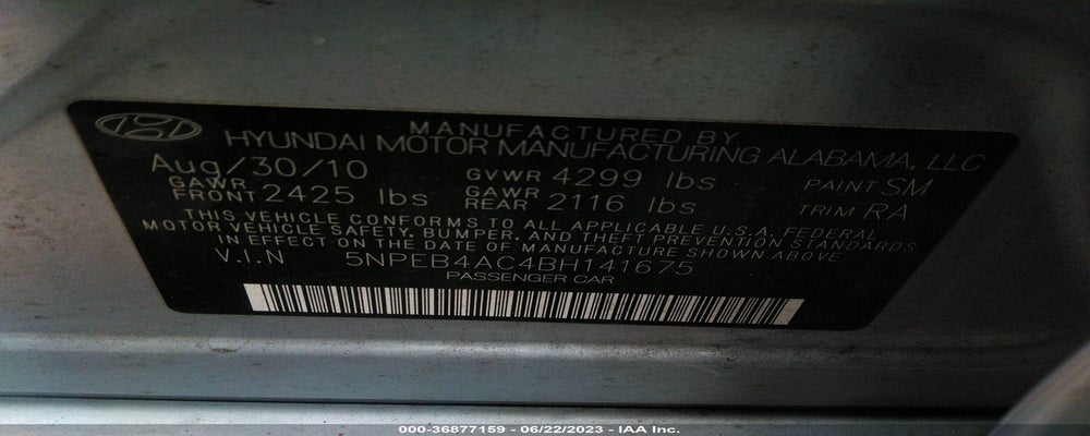 5NPEB4AC4BH141675 2011 HYUNDAI SONATA photo no. 9