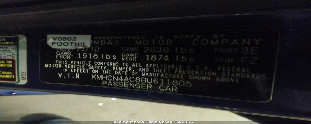 KMHCN4AC8BU611805 2011 HYUNDAI ACCENT photo no. 9